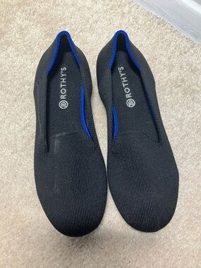 Rothy's Black Knit Flats with Blue Trim